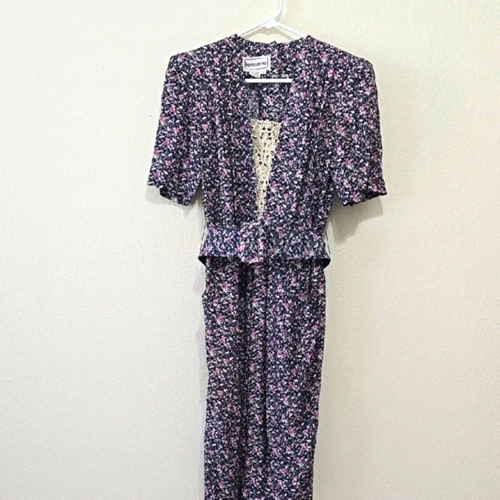 - Karin Stevens Pink and Black Jumpsuit‎ with V-Neck and Tie Waist